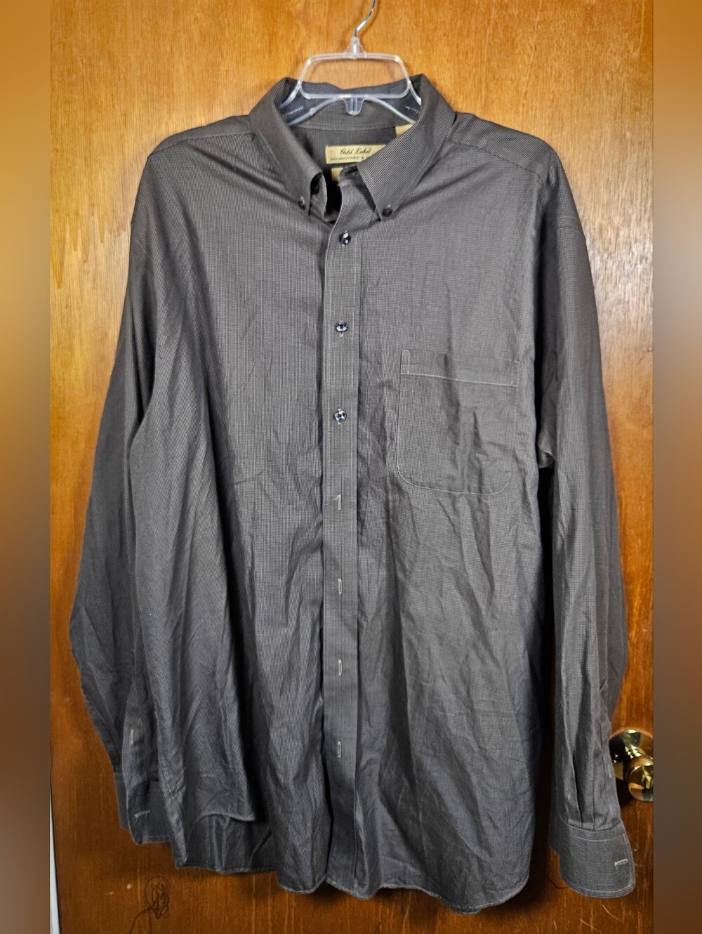 Gold Label Roundtree Yorkee Non Iron Black Houndstooth Dress Shirt Men's XL Tall